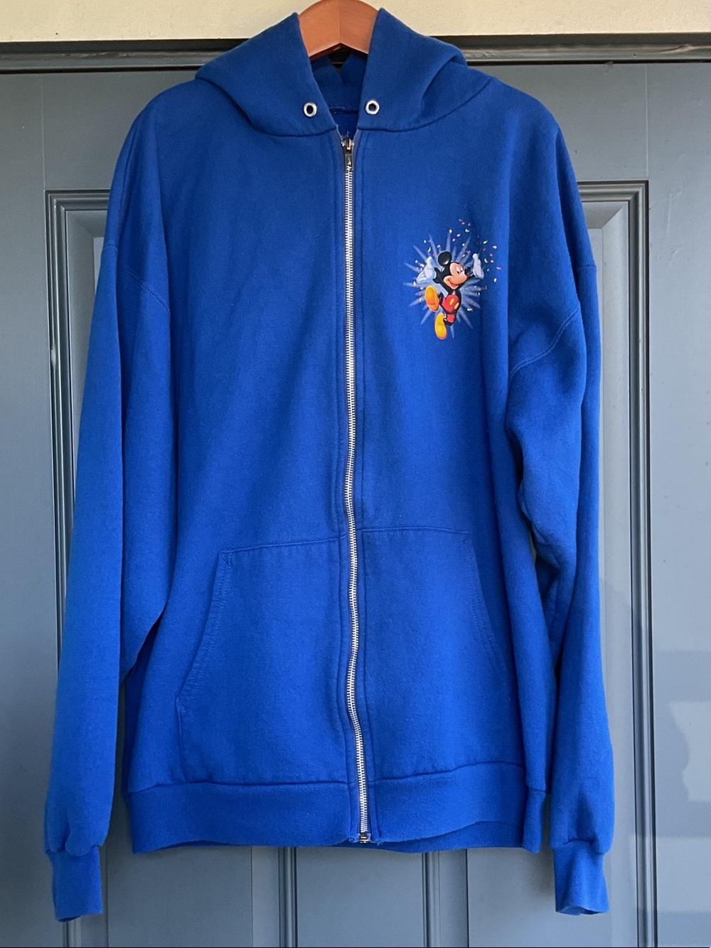 Disney Royal Blue Full-Zip Hoodie with Mickey Mouse Chest Graphic, size L